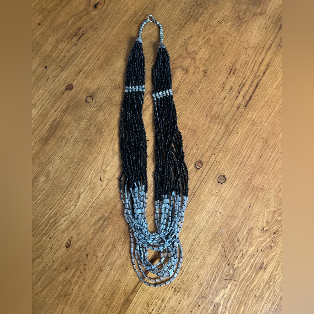Vintage Black Seed Multi Strand Necklace.